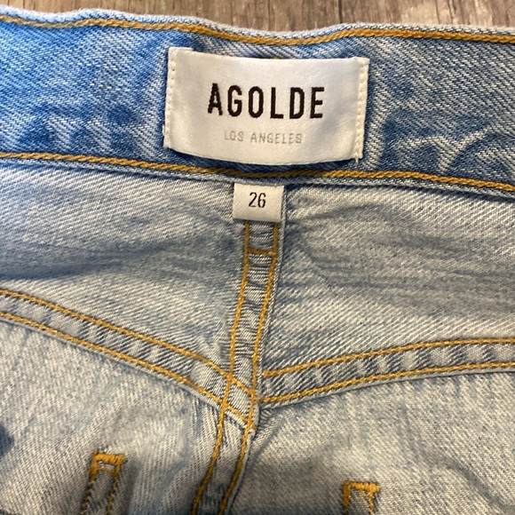 AGOLDE Riley Light Wash Distressed High Rise Straight Cropped Jeans - Picture 5 of 9